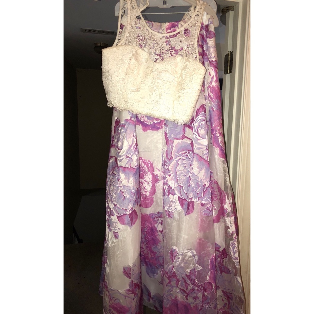 two piece floral prom dress